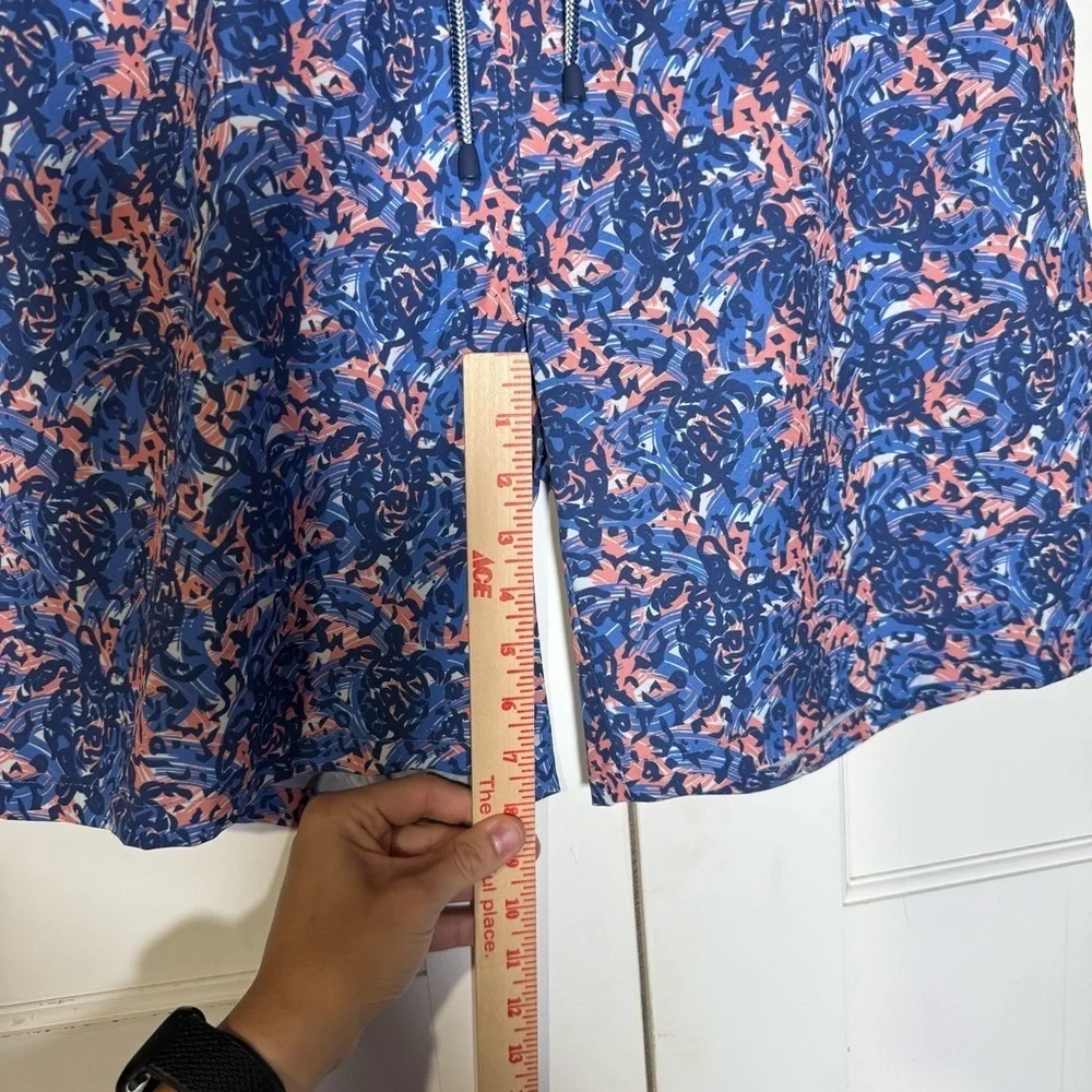 Peter Millar Swim Trunks Turtle Tide Print Blue Orange Size Large Drawstring